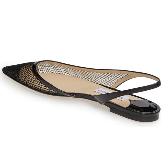Jimmy Choo Fetto Point Toe Black Patent Leather & Mesh Flat - Picture 4 of 13